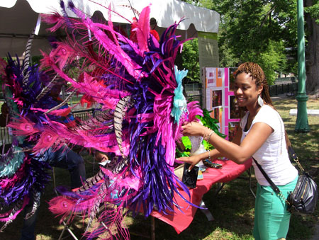 Nicole Scott with one of her headdresses.