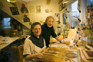 Sister Faith Riccio (seated) and Ksenia Pokrovsky, MCC Apprenticeship grantees, 2003. Photo by Billy Howard.
