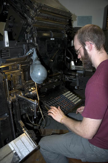 Jesse Marsolais at the Linotype. Jesse Marsolais at the Linotype.