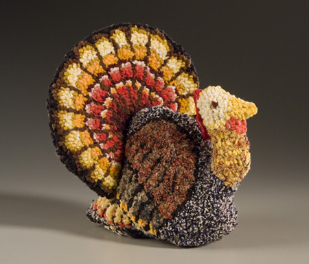 Soft hooked rug sculpture by Jeanne Fallier