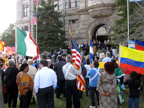 The crowd gathered at City Hall