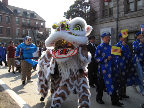 Lion dancer and Vietnamese Americans