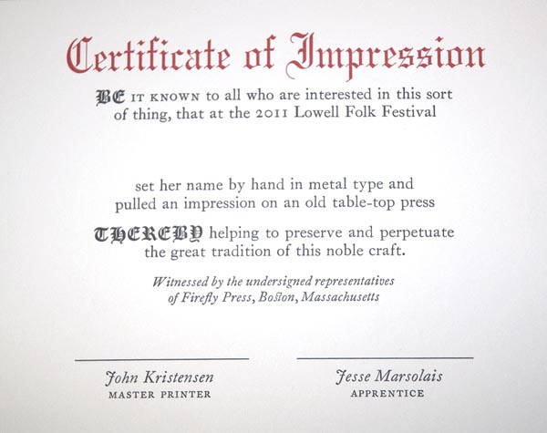 Certificate of Impression